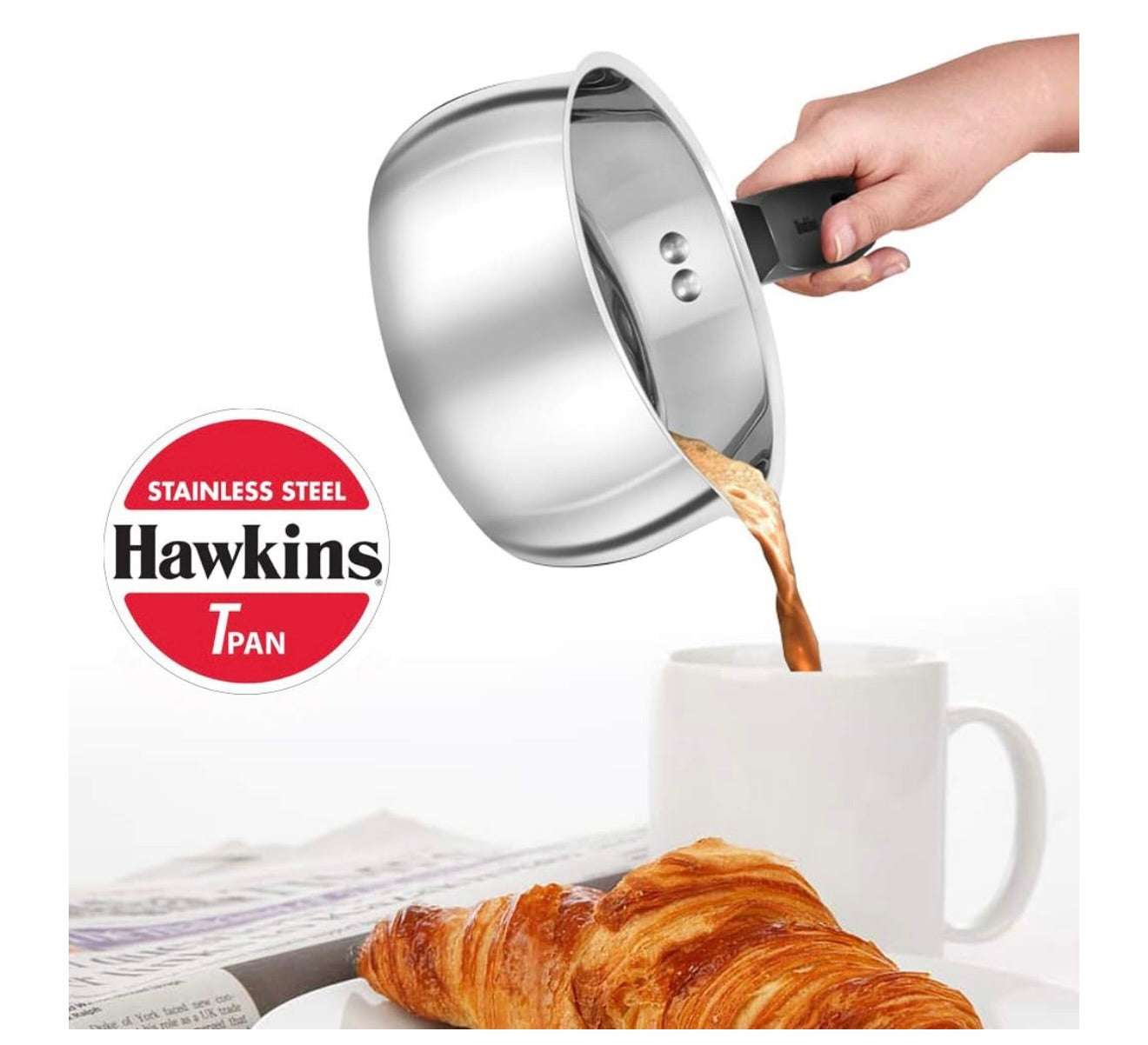 Hawkins 1 Litre Tpan, Stainless Steel Tea Pan, Induction Sauce Pan, Chai Pan, Small Pan, Silver (SST10)
