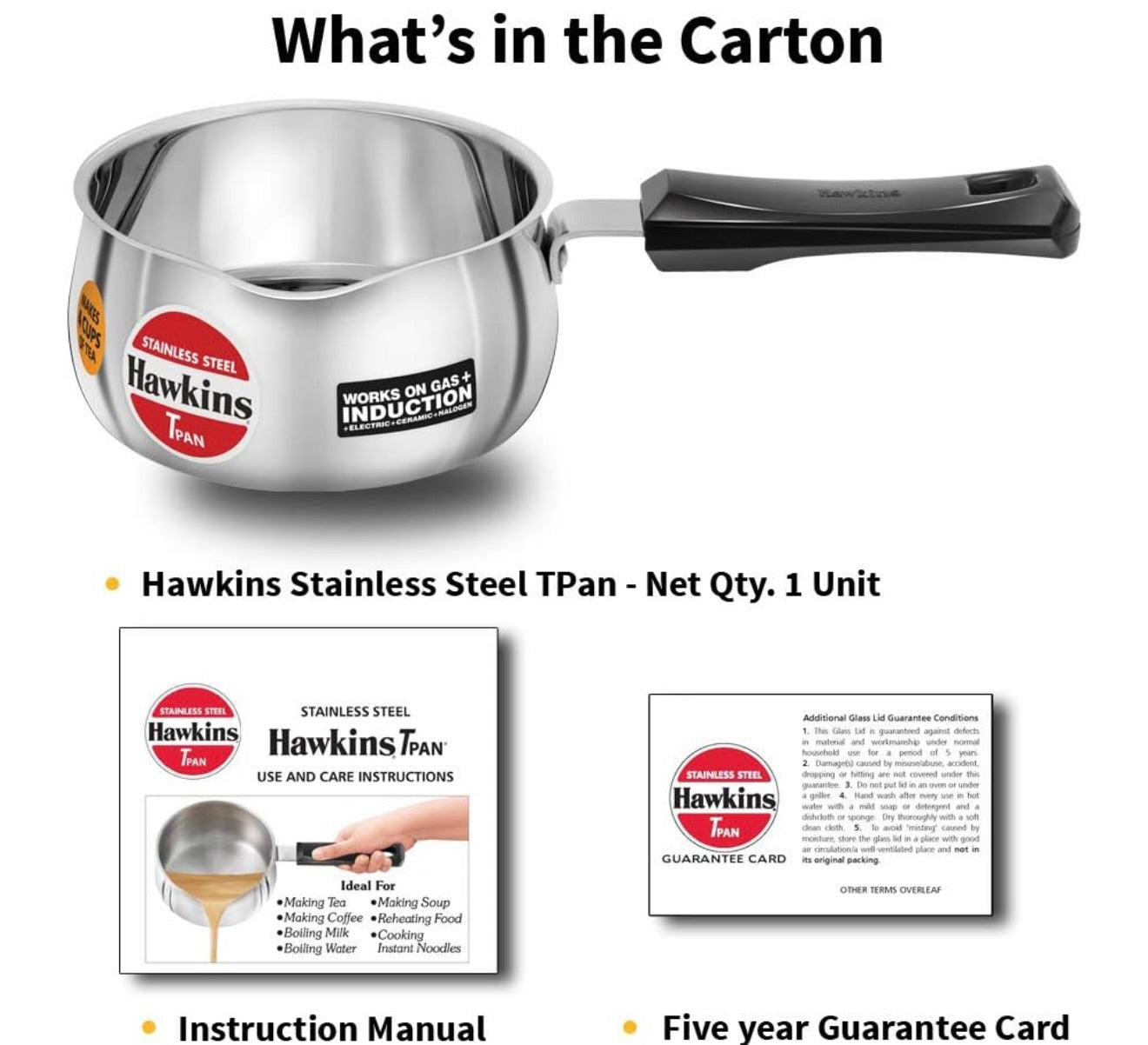 Hawkins 1 Litre Tpan, Stainless Steel Tea Pan, Induction Sauce Pan, Chai Pan, Small Pan, Silver (SST10)