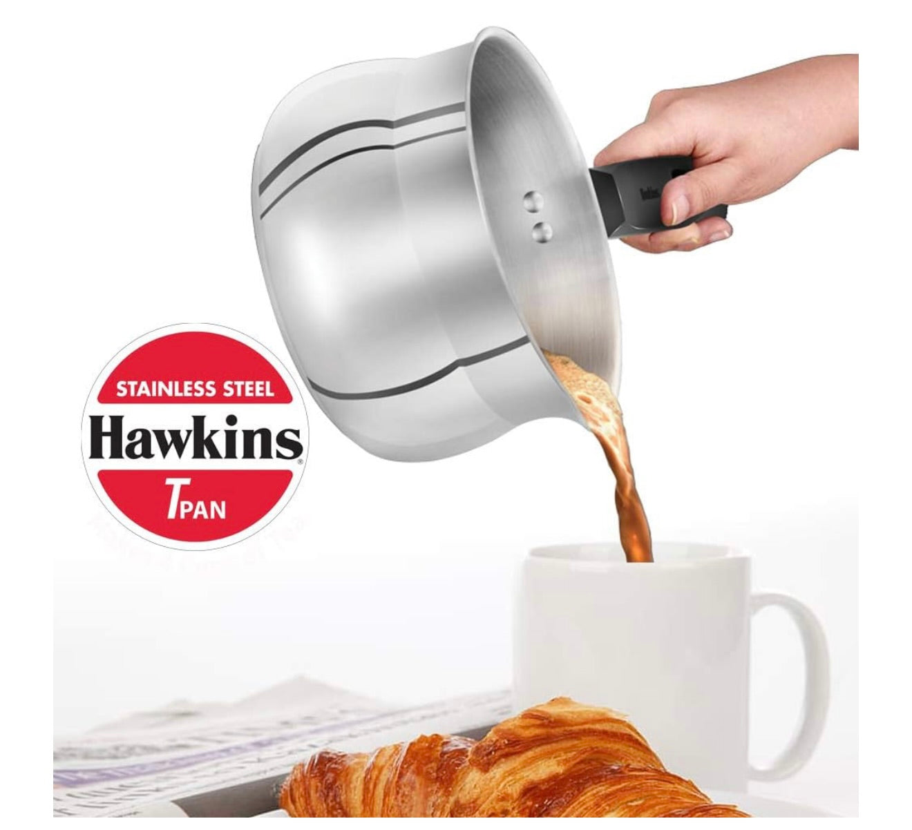 Hawkins 1.5 Litre Tpan, Stainless Steel Tea Pan, Induction Sauce Pan, Chai Pan, Saucepan, Silver (SST15)