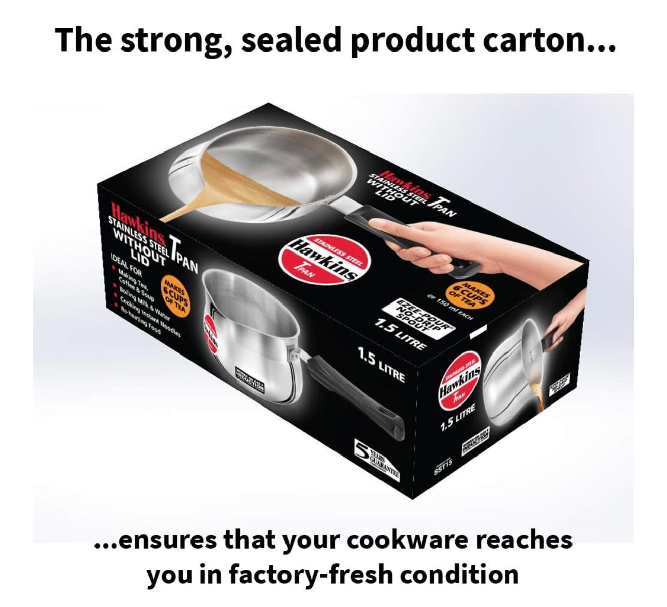 Hawkins 1.5 Litre Tpan, Stainless Steel Tea Pan, Induction Sauce Pan, Chai Pan, Saucepan, Silver (SST15)
