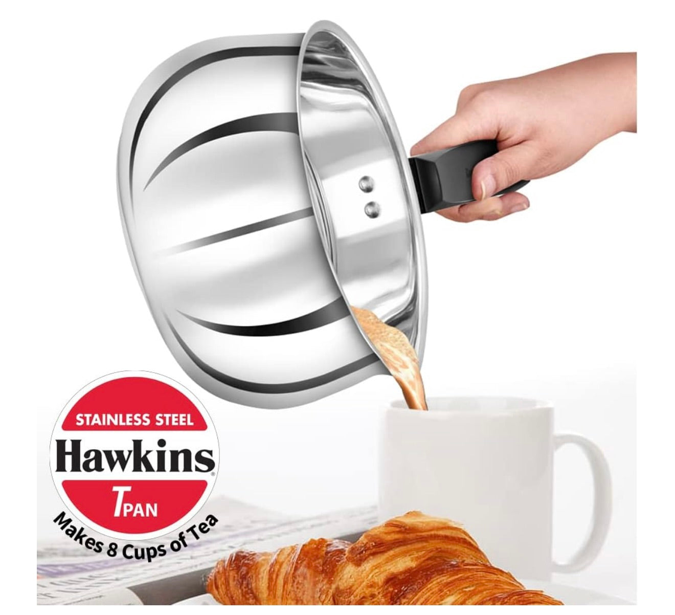 Hawkins 2 Litre Tpan, Stainless Steel Tea Pan, Induction Sauce Pan, Chai Pan, Saucepan, Silver (SST20)