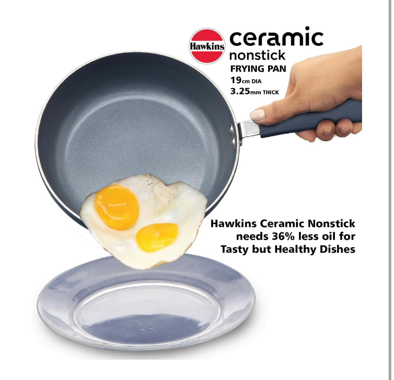 Hawkins Ceramic Nonstick Frying Pan, 19 cm Diameter, Induction Fry Pan with Glass Lid, Granite Omlette Egg Pan (ICF19G)