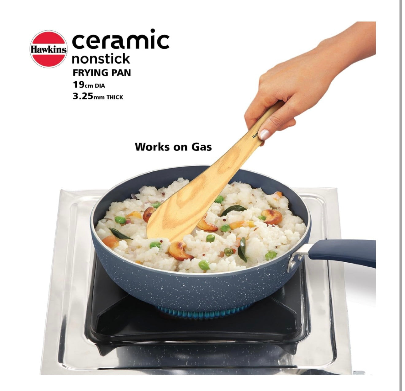 Hawkins Ceramic Nonstick Frying Pan, 19 cm Diameter, Induction Fry Pan with Glass Lid, Granite Omlette Egg Pan (ICF19G)