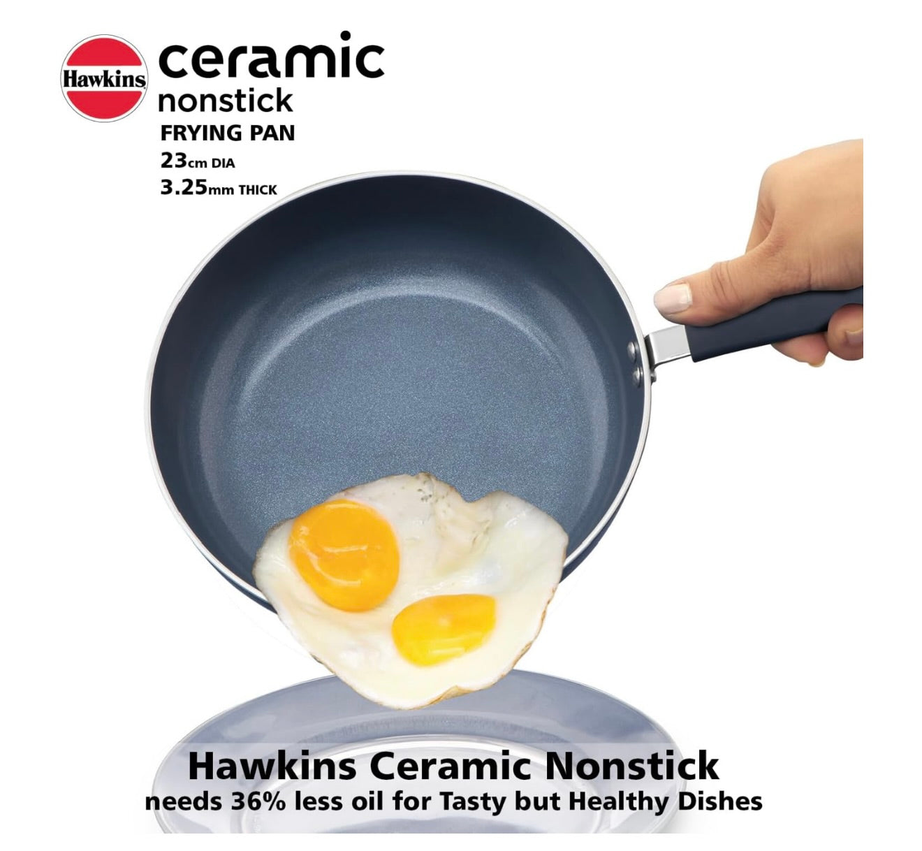 Hawkins Ceramic Nonstick Fry Pan, 23 cm Diameter, Induction Fry Pan with Glass Lid, Granite Omlette Egg Pan, Blue (ICF23G)