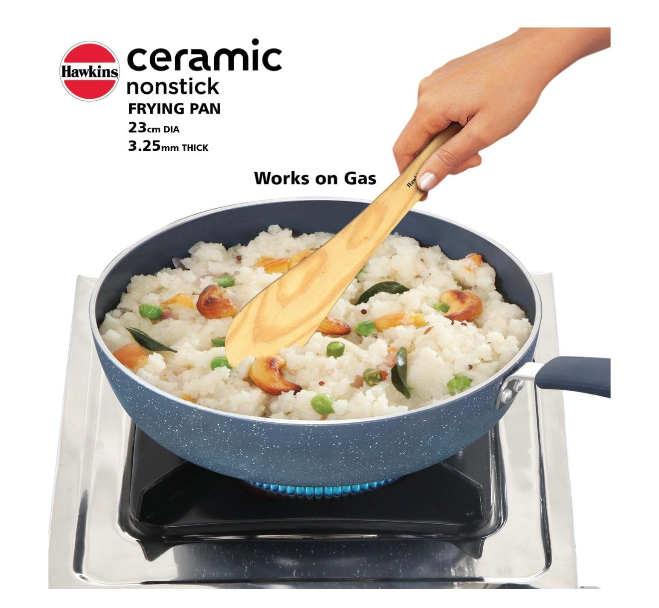 Hawkins Ceramic Nonstick Fry Pan, 23 cm Diameter, Induction Fry Pan with Glass Lid, Granite Omlette Egg Pan, Blue (ICF23G)