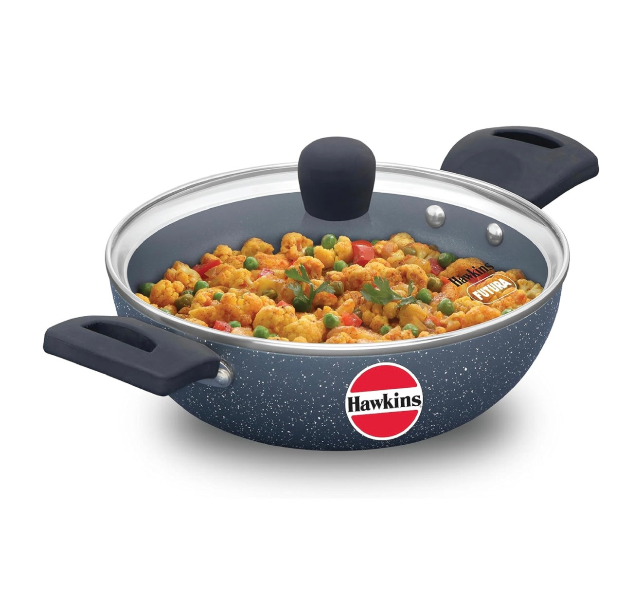 Hawkins Ceramic Nonstick 1.75 Litre Deep Kadhai, Induction Deep Fry Pan with Glass Lid, Granite Kadai (ICK175G)