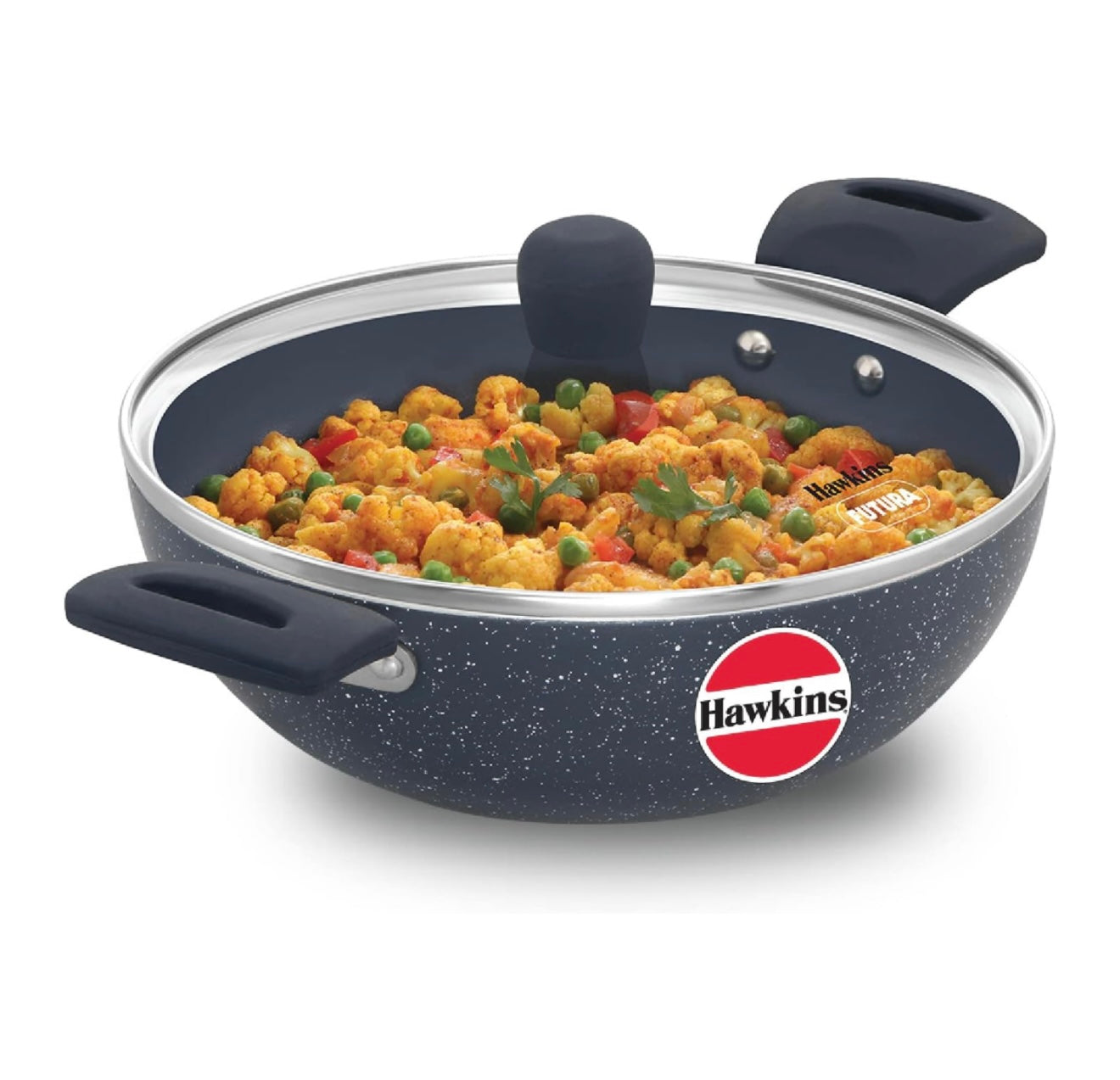 Hawkins Ceramic Nonstick 2.5 Litre Deep Kadhai, Induction Deep Fry Pan with Glass Lid, Granite Kadai (ICK25G)