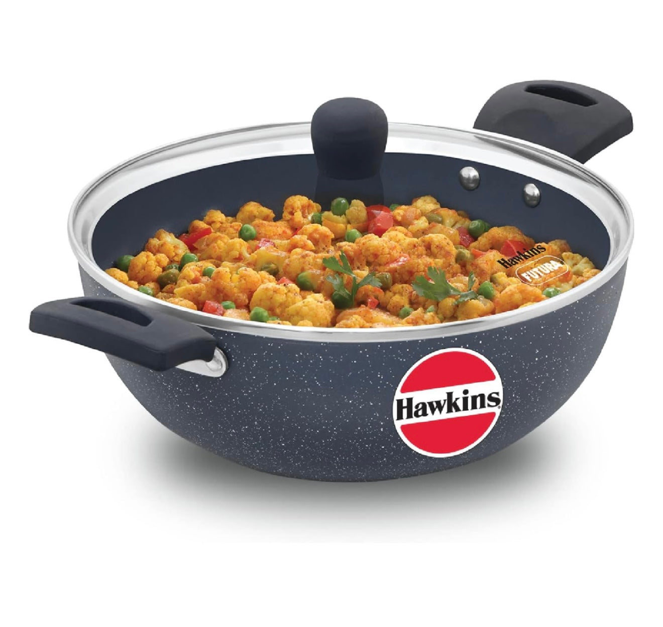 Hawkins Ceramic Nonstick 3.5 Litre Deep Kadhai, Induction Deep Fry Pan with Glass Lid, Granite Kadai (ICK35G)