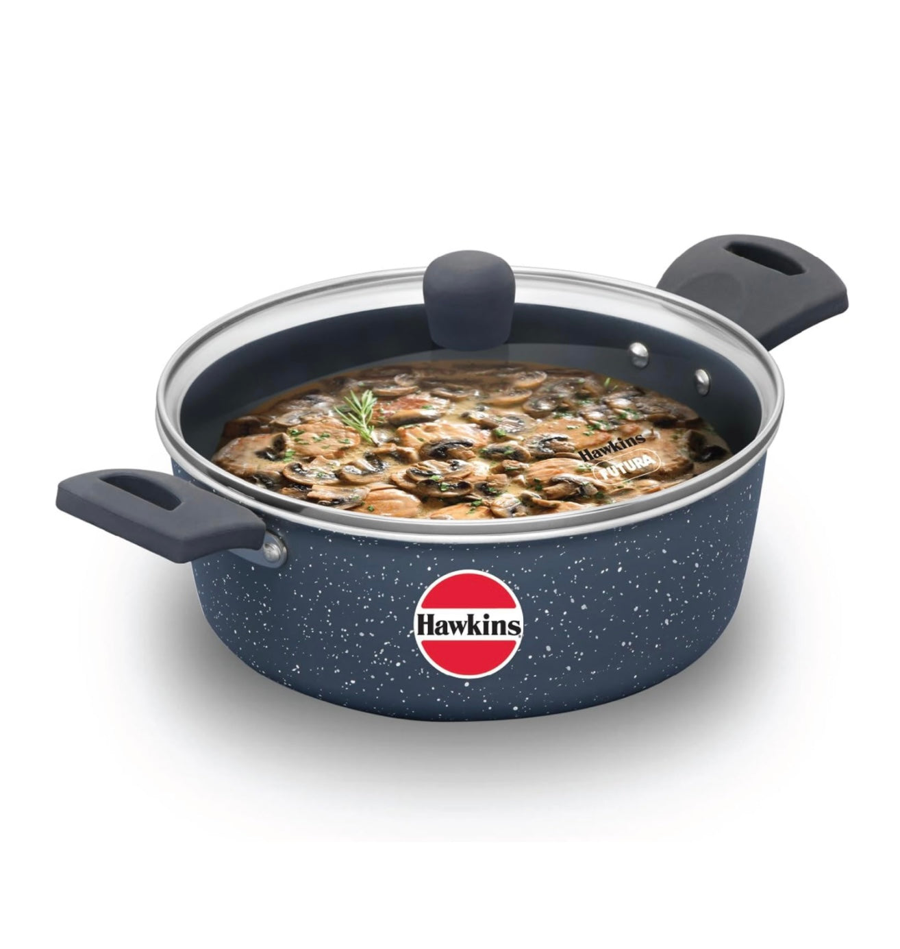 Hawkins Ceramic Nonstick Cook n Serve Bowl with Glass Lid, 3 Litre, Induction Pot, Granite Casserole (ICCB30G)