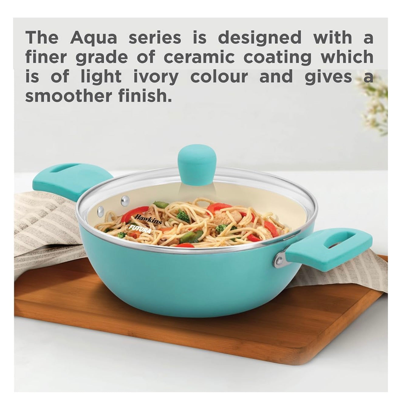 Hawkins 2 Litre Cook n Serve Casserole, Aqua Casserole with Glass Lid, Aqua Blue (IUC20G)