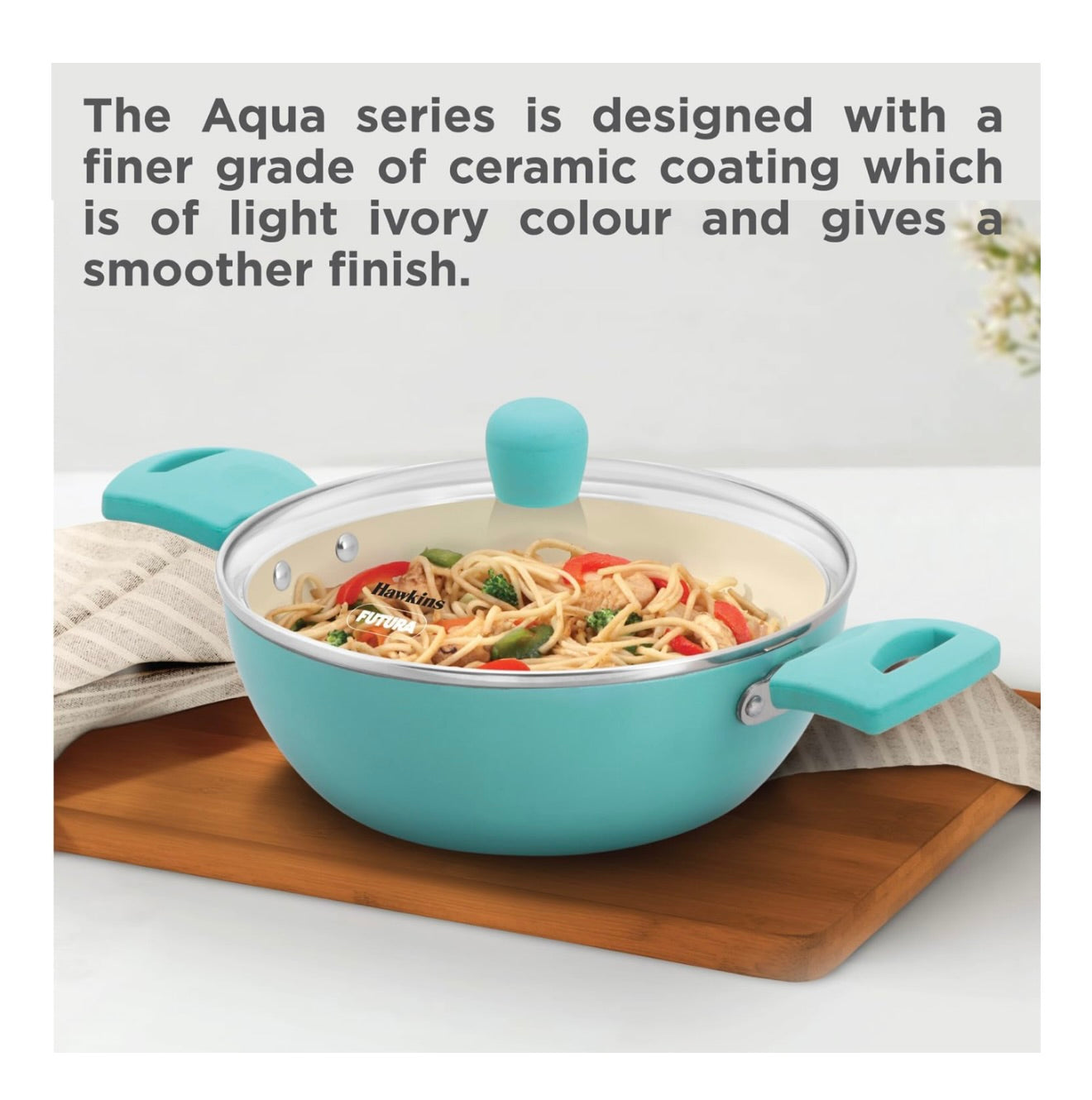 Hawkins 2 Litre Cook n Serve Casserole, Aqua Casserole with Glass Lid, Aqua Blue (IUC20G)