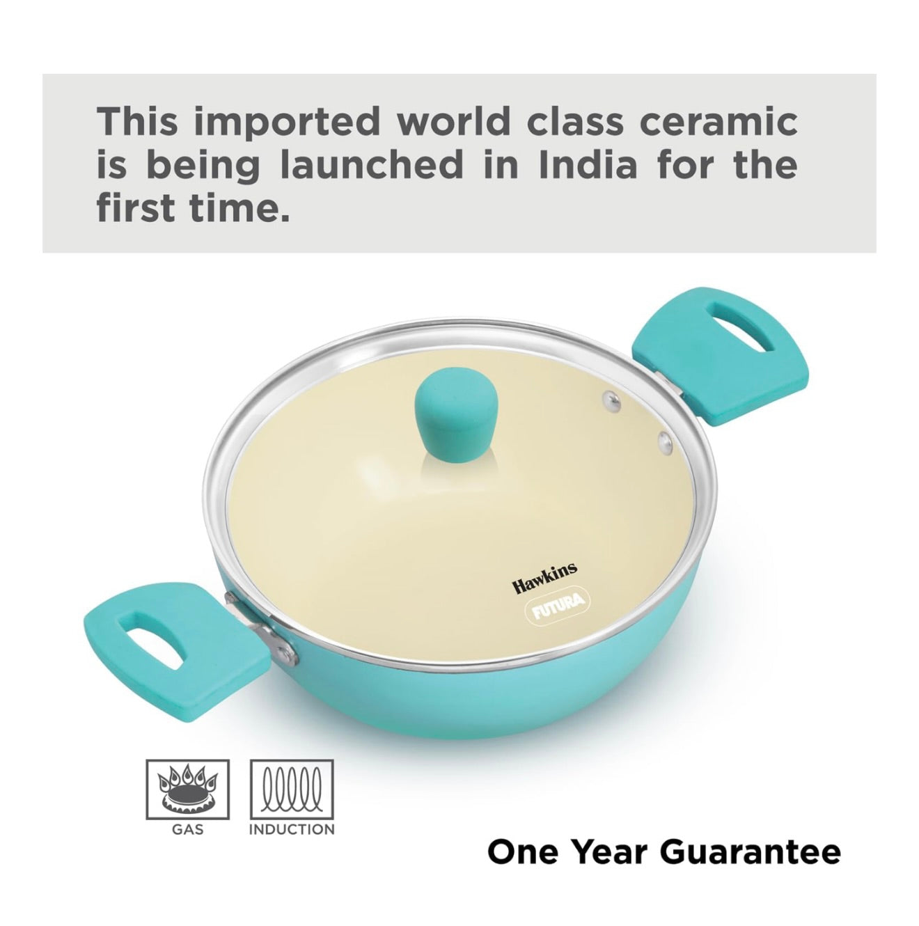 Hawkins 2 Litre Cook n Serve Casserole, Aqua Casserole with Glass Lid, Aqua Blue (IUC20G)