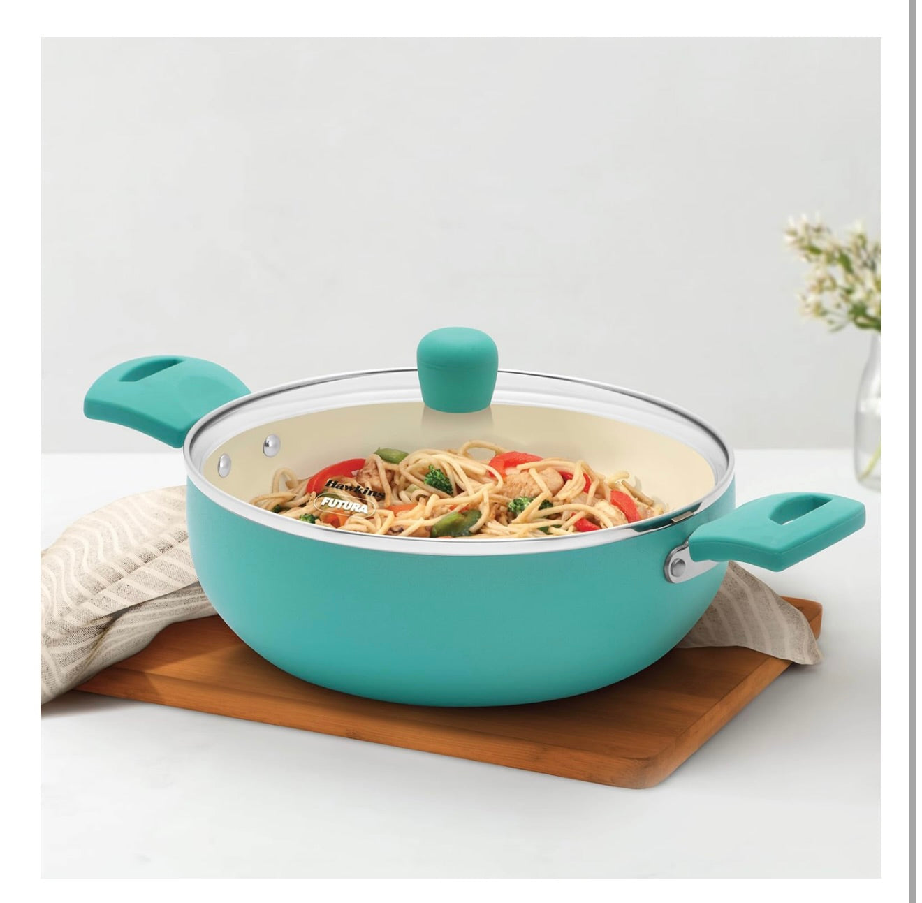 Hawkins 3 Litre Cook n Serve Casserole, Aqua Casserole with Glass Lid, Aqua Blue (IUC30G)