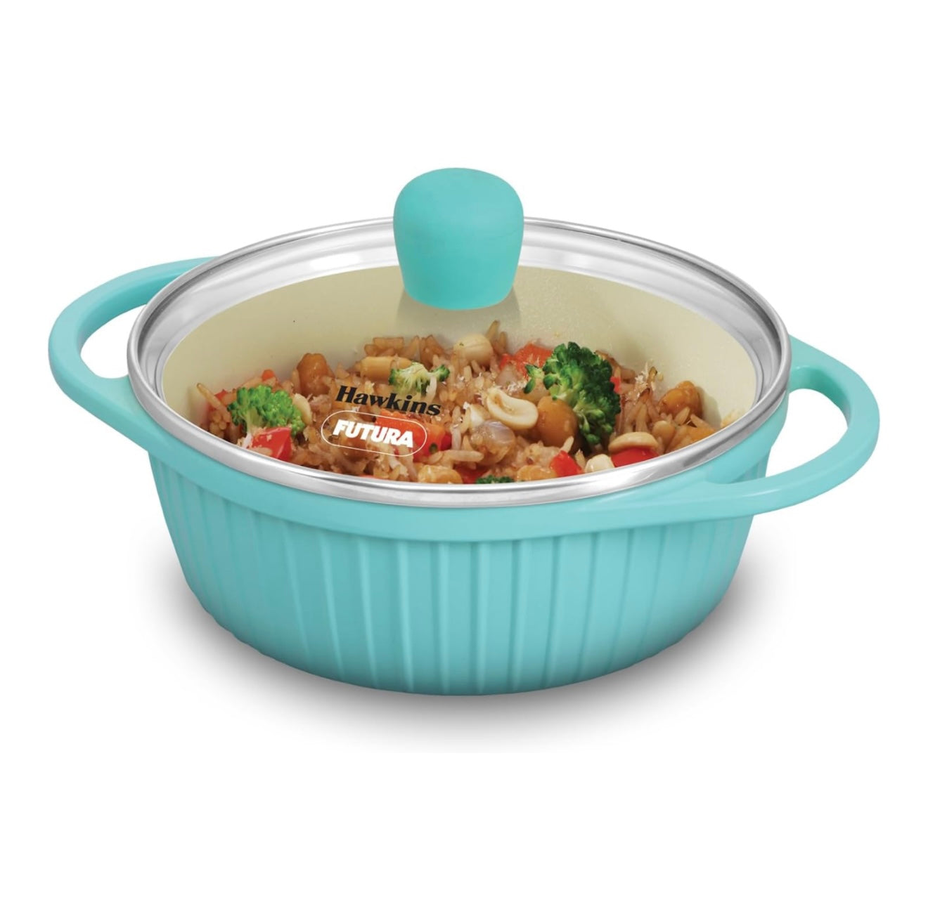 Hawkins 1.25 Litre Casserole, Aqua Baby Casserole with Glass Lid, Aqua Blue (UBC125G)
