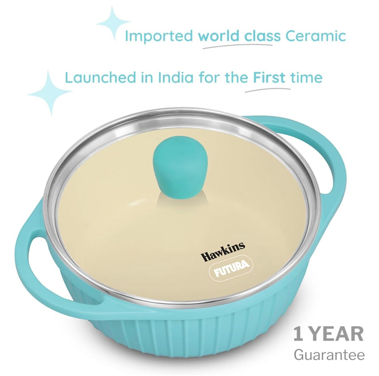 Hawkins 1.25 Litre Casserole, Aqua Baby Casserole with Glass Lid, Aqua Blue (UBC125G)