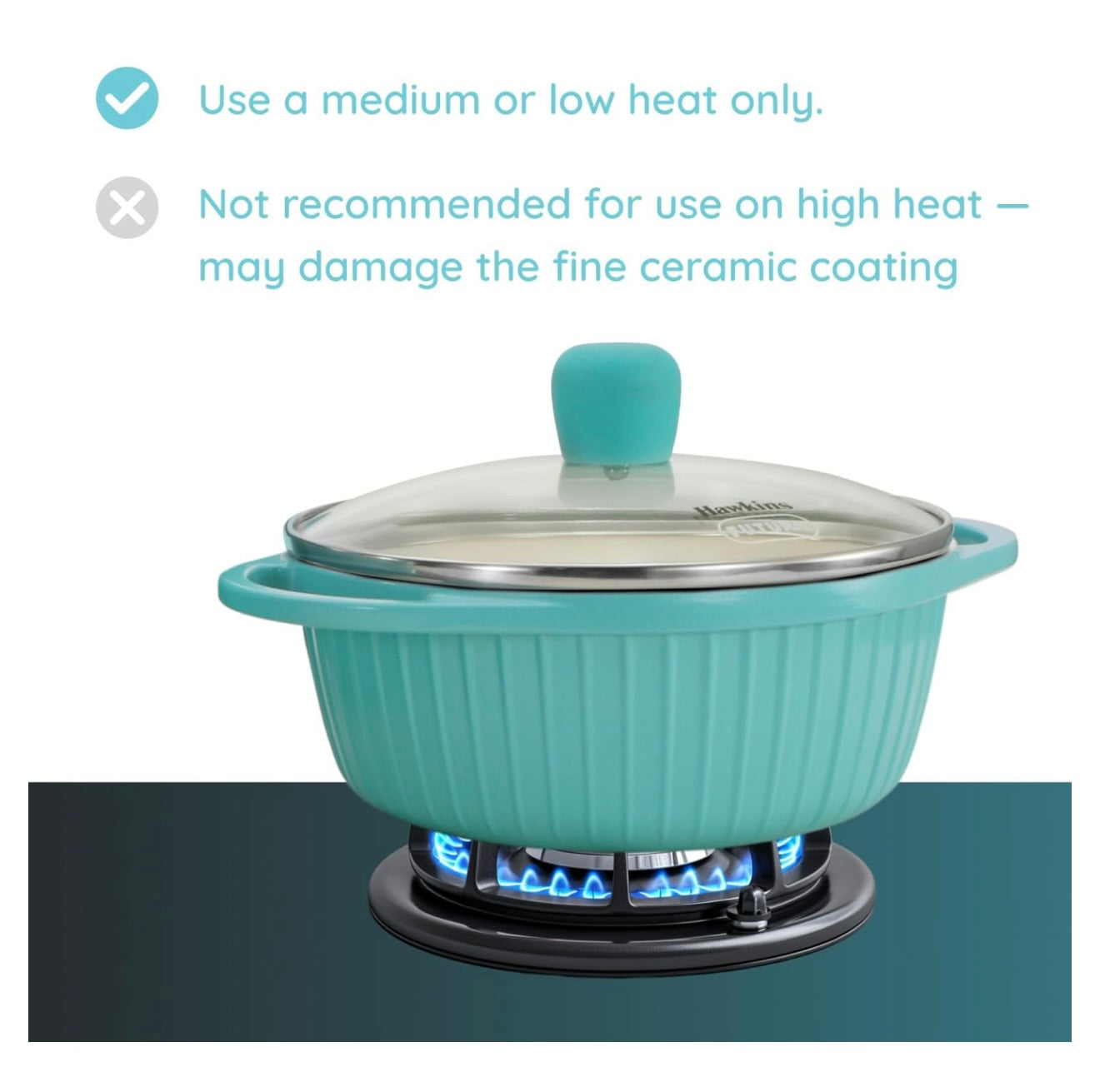 Hawkins 1.25 Litre Casserole, Aqua Baby Casserole with Glass Lid, Aqua Blue (UBC125G)