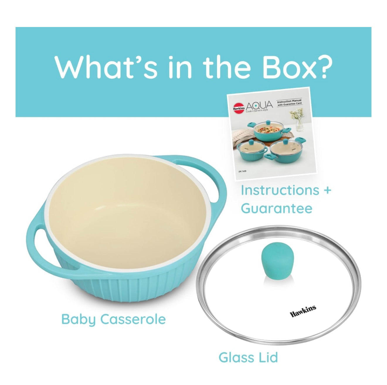 Hawkins 1.25 Litre Casserole, Aqua Baby Casserole with Glass Lid, Aqua Blue (UBC125G)