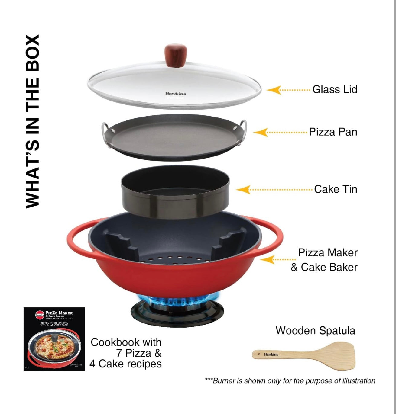 Hawkins Diecast 30 cm Nonstick Pizza Maker and Cake Baker with Glass Lid, Gas Oven, Pizza Oven Toaster Griller Tandoor Barbecue, Cake Baking Pan, Red (PIZZA)