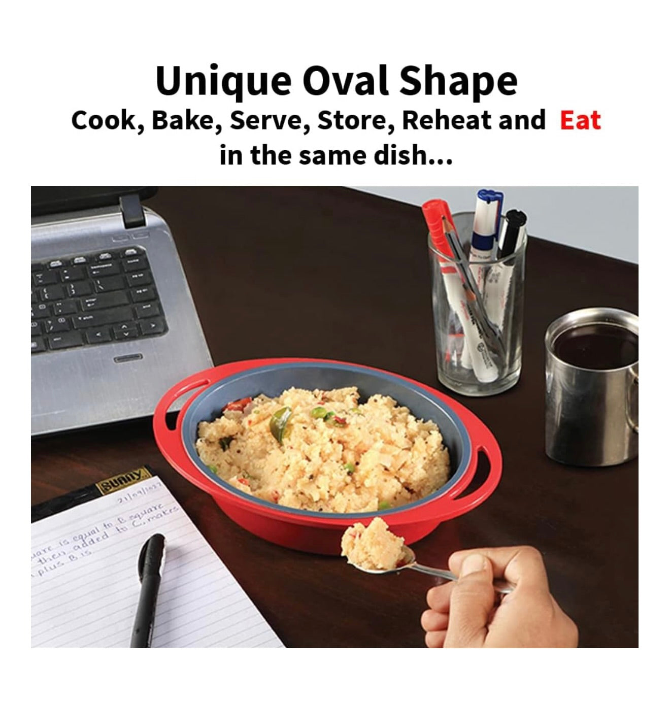 Hawkins 0.75 Litre Mini Casserole with Glass Lid, Oval Shaped Die-Cast pan for Cooking, Reheating, Serving and Storing, Red (DCR75G)
