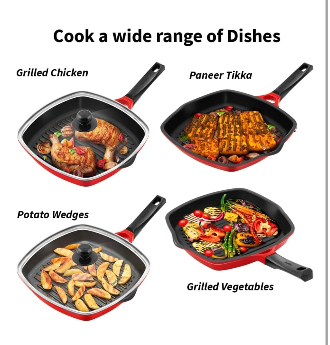 Hawkins 30 cm Grill Pan, Non Stick Die Cast Grilling Pan with Glass Lid, Square Grill Pan for Gas Stove, Ceramic Coated Pan, Roast Pan (DCGP30G)