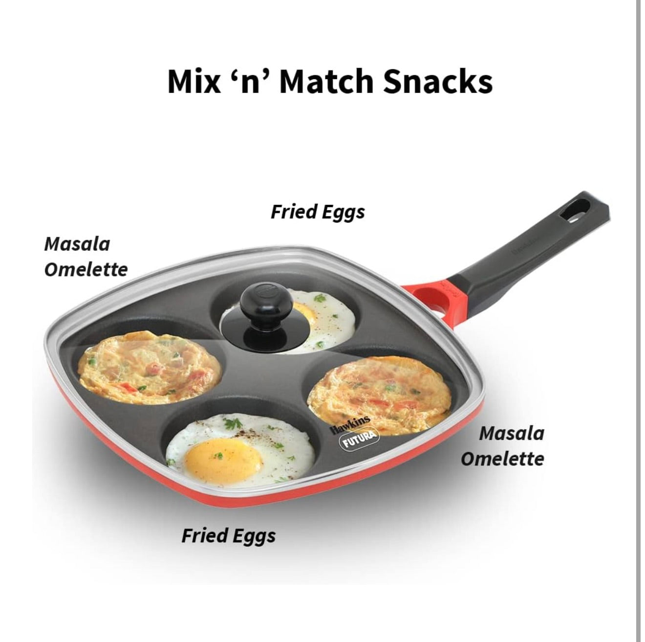 Hawkins 30 cm Die-Cast Multi Snack Pan with Glass Lid, Nonstick Mini Uttapam Tawa, Pancake Pan, Red (DCMS30G)