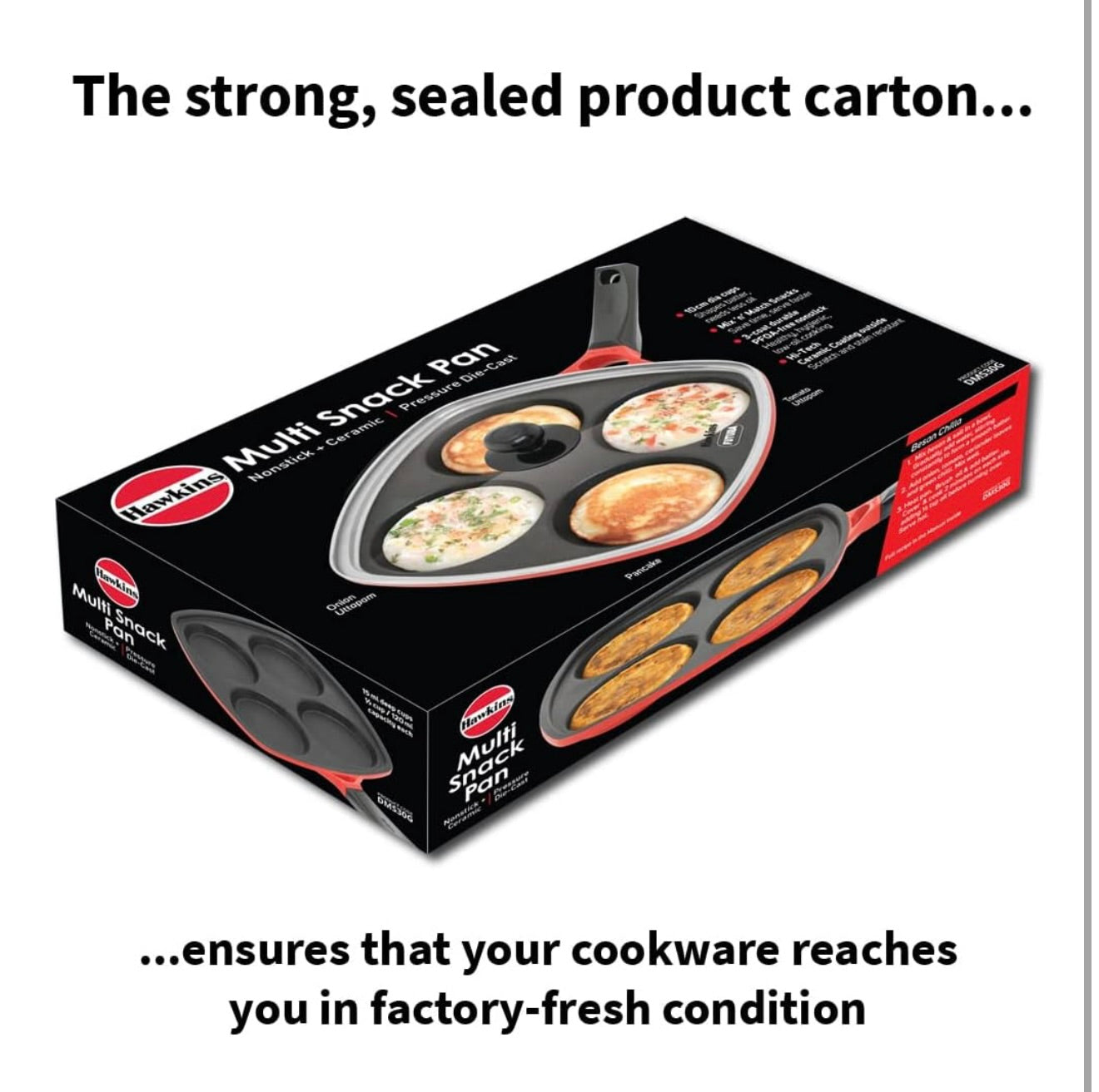 Hawkins 30 cm Die-Cast Multi Snack Pan with Glass Lid, Nonstick Mini Uttapam Tawa, Pancake Pan, Red (DCMS30G)