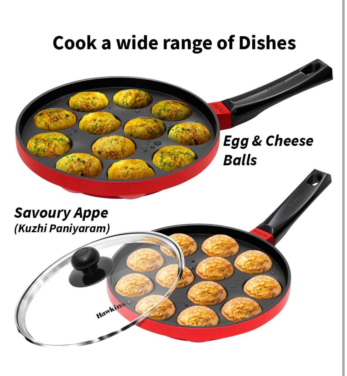 Hawkins Nonstick Appe Pan with Glass Lid, 12 Cups, Diameter20 cm, Black , Cast Aluminium, Red (NAPE20G)