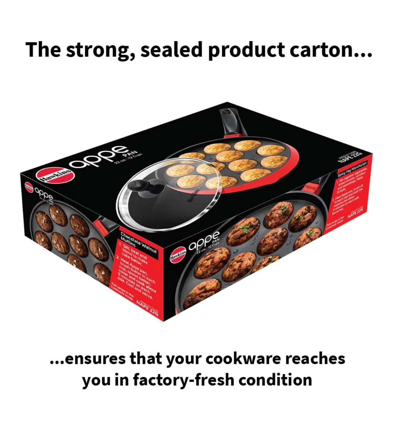 Hawkins Nonstick Appe Pan with Glass Lid, 12 Cups, Diameter20 cm, Black , Cast Aluminium, Red (NAPE20G)