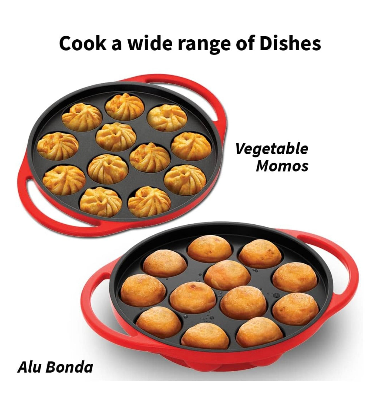 Hawkins 24 cm Appe Pan, Non Stick Paniyaram/Paniyarakkal/Kuzhi/Paniyaram/Ponganalu/Litti Pan with Glass Lid, 12 Cups, Red (NAPE24G)