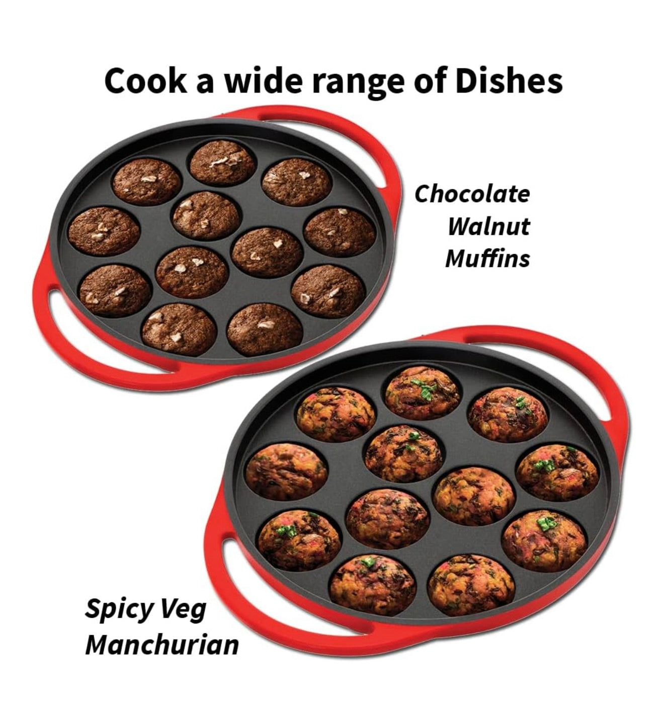 Hawkins 24 cm Appe Pan, Non Stick Paniyaram/Paniyarakkal/Kuzhi/Paniyaram/Ponganalu/Litti Pan with Glass Lid, 12 Cups, Red (NAPE24G)