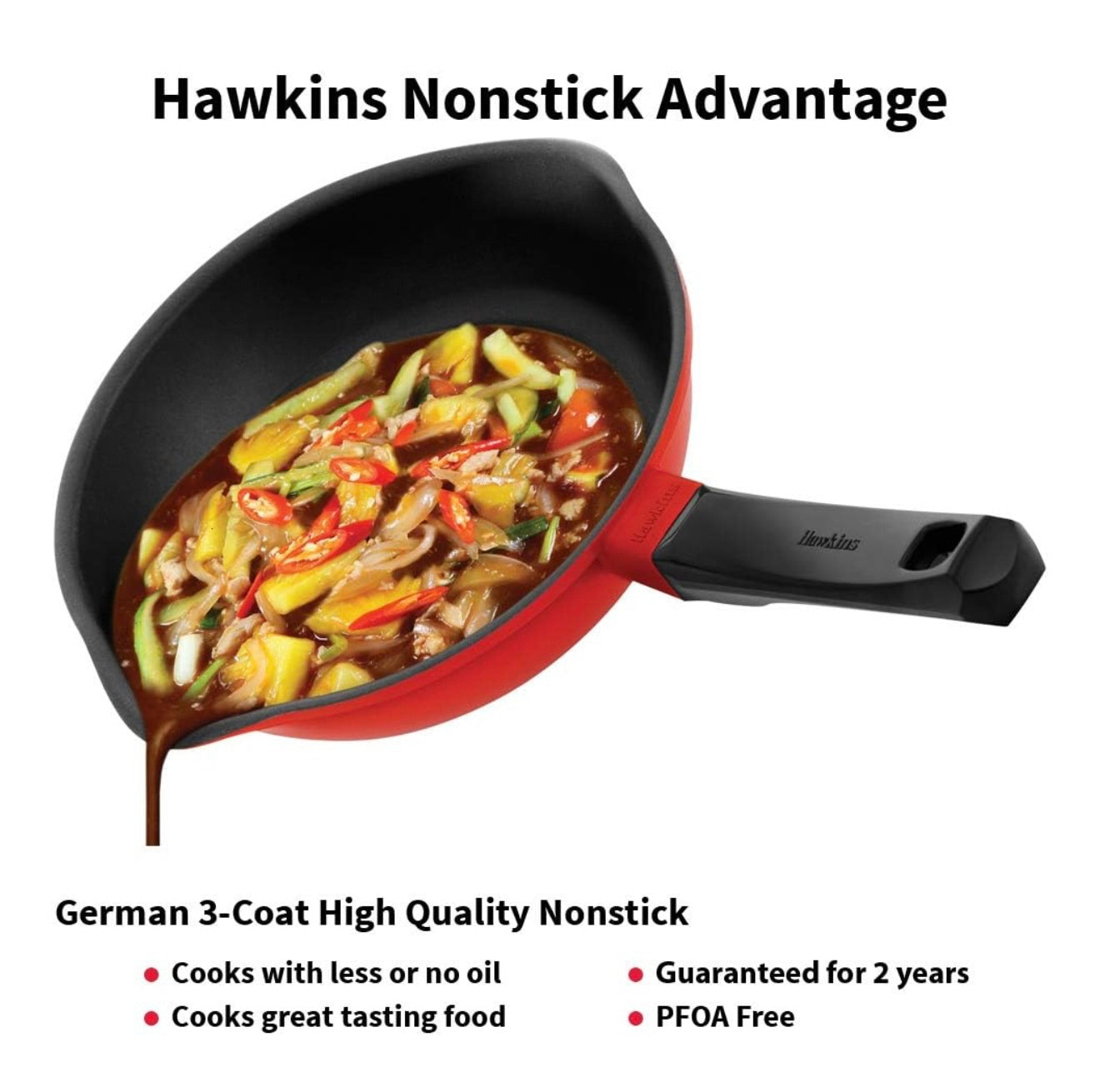 Hawkins 22 cm Die Cast Non Stick Induction Fry Pan with Glass Lid, Ceramic Coated Pan, Red (IDCF22G)