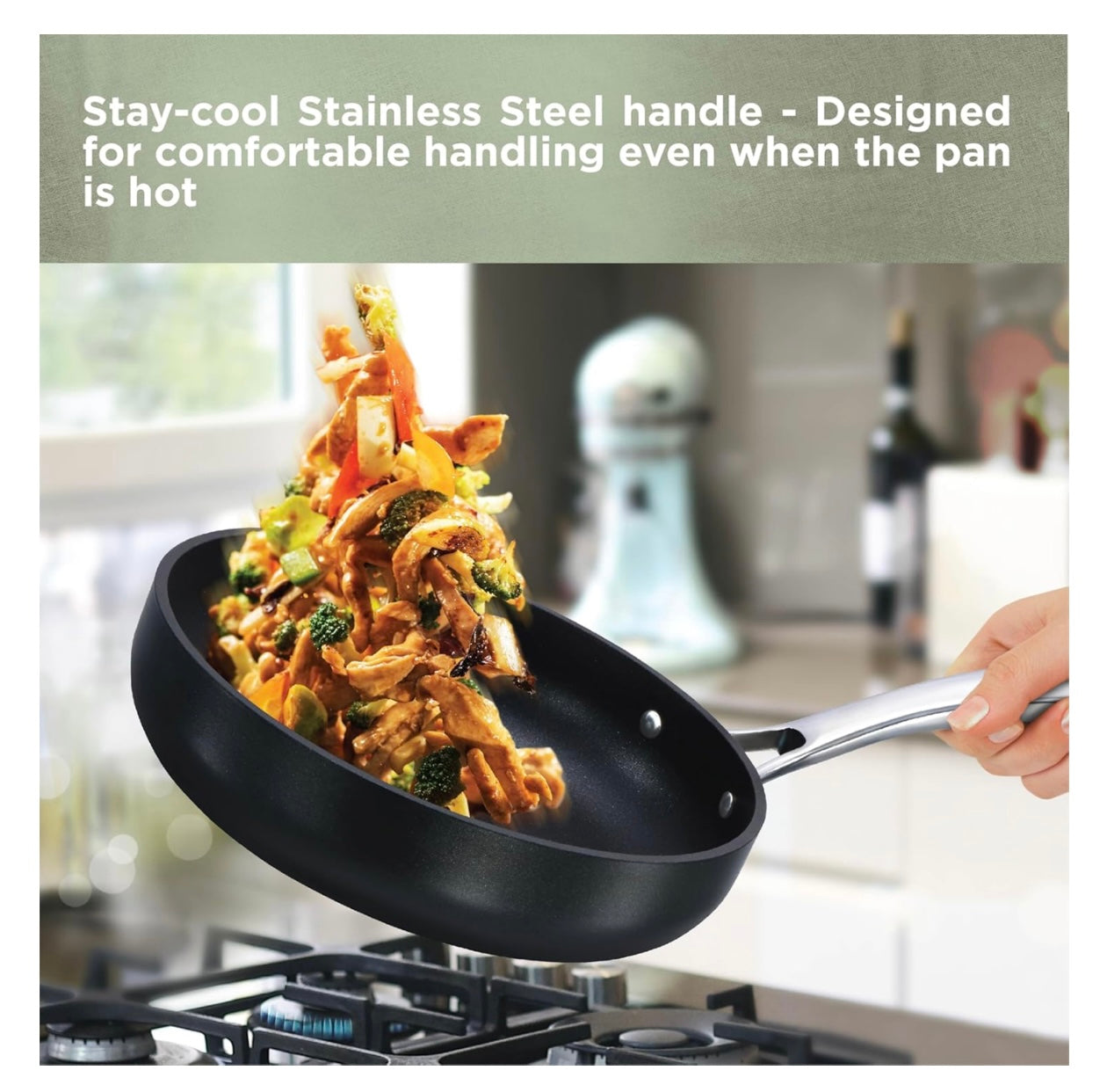 Hawkins Futura Pro 22 cm Frying Pan, Nonstick Fry Pan with Stainless Steel Handle and Stainless Steel Lid, Black (PNF22S)