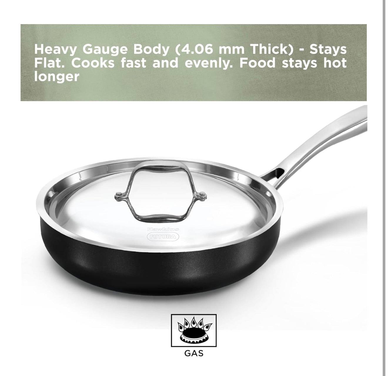 Hawkins Futura Pro 22 cm Frying Pan, Nonstick Fry Pan with Stainless Steel Handle and Stainless Steel Lid, Black (PNF22S)