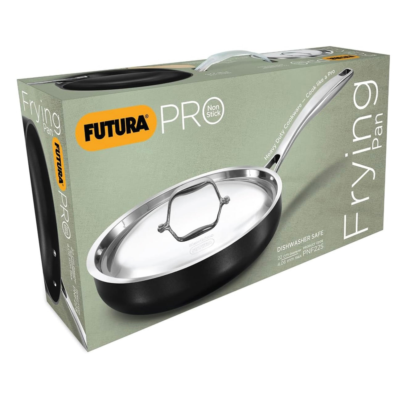 Hawkins Futura Pro 22 cm Frying Pan, Nonstick Fry Pan with Stainless Steel Handle and Stainless Steel Lid, Black (PNF22S)
