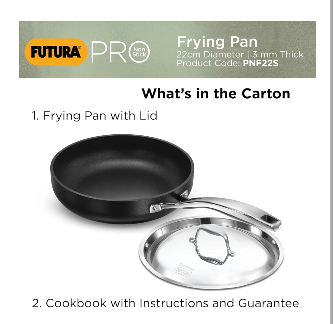 Hawkins Futura Pro 22 cm Frying Pan, Nonstick Fry Pan with Stainless Steel Handle and Stainless Steel Lid, Black (PNF22S)