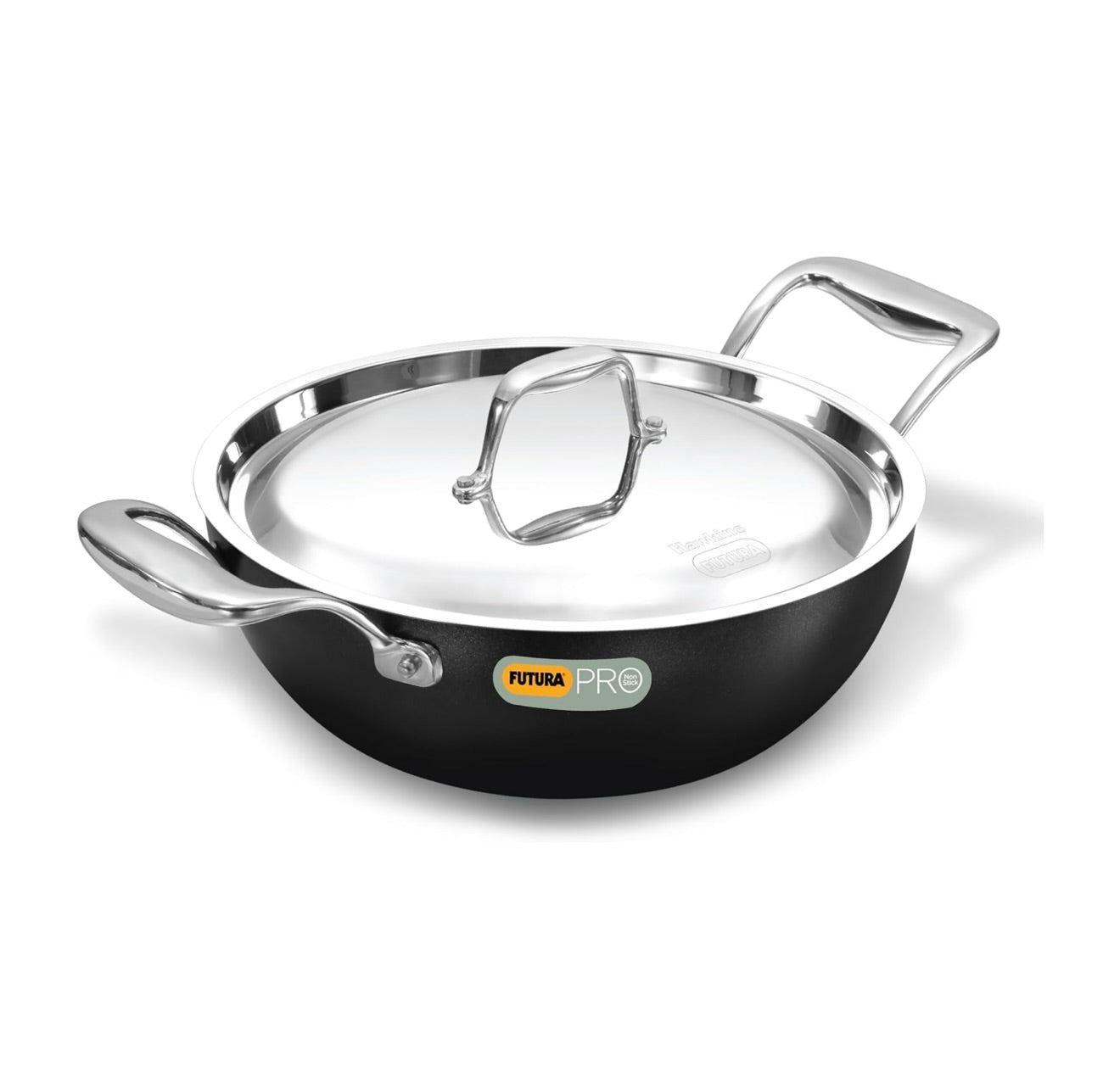 Hawkins Futura Pro 2.5 Litre Deep-Fry Pan, Nonstick Kadhai with Stainless Steel Handles and Stainless Steel Lid, Balck (PNK25S)