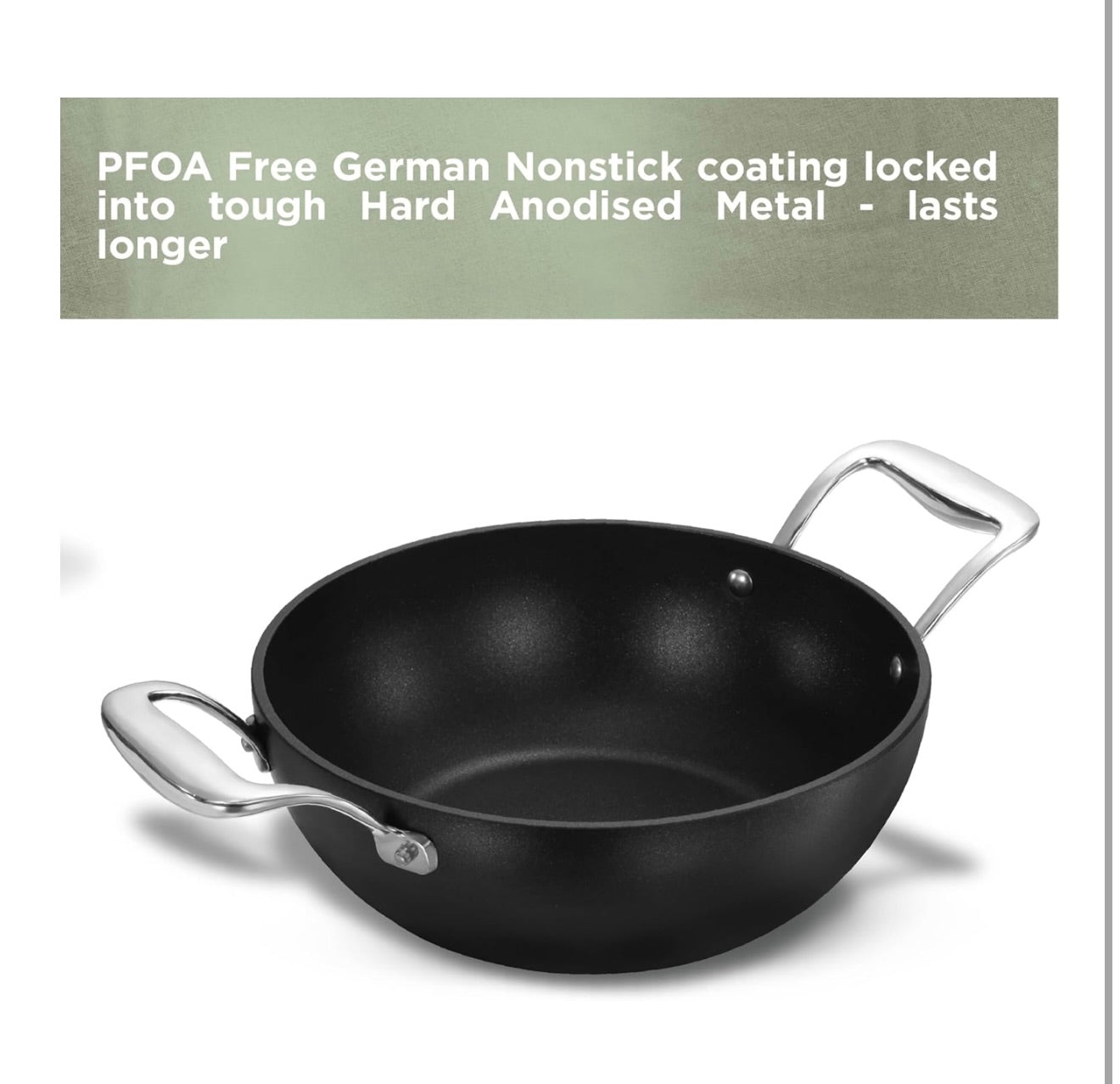 Hawkins Futura Pro 2.5 Litre Deep-Fry Pan, Nonstick Kadhai with Stainless Steel Handles and Stainless Steel Lid, Balck (PNK25S)