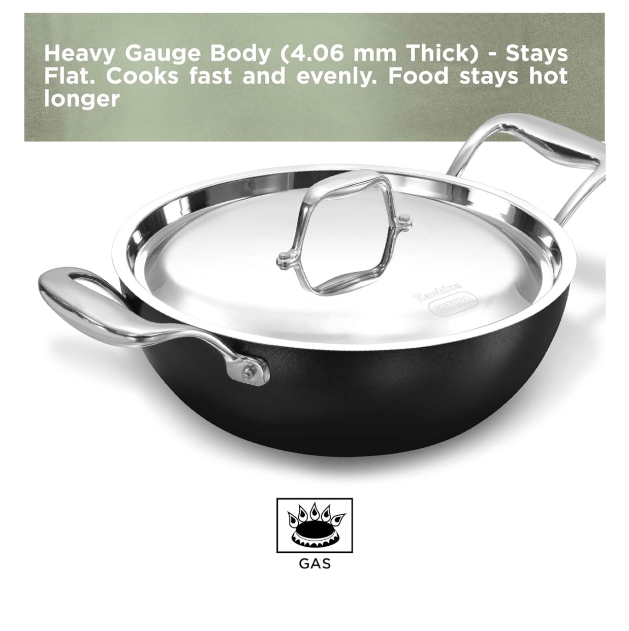 Hawkins Futura Pro 2.5 Litre Deep-Fry Pan, Nonstick Kadhai with Stainless Steel Handles and Stainless Steel Lid, Balck (PNK25S)