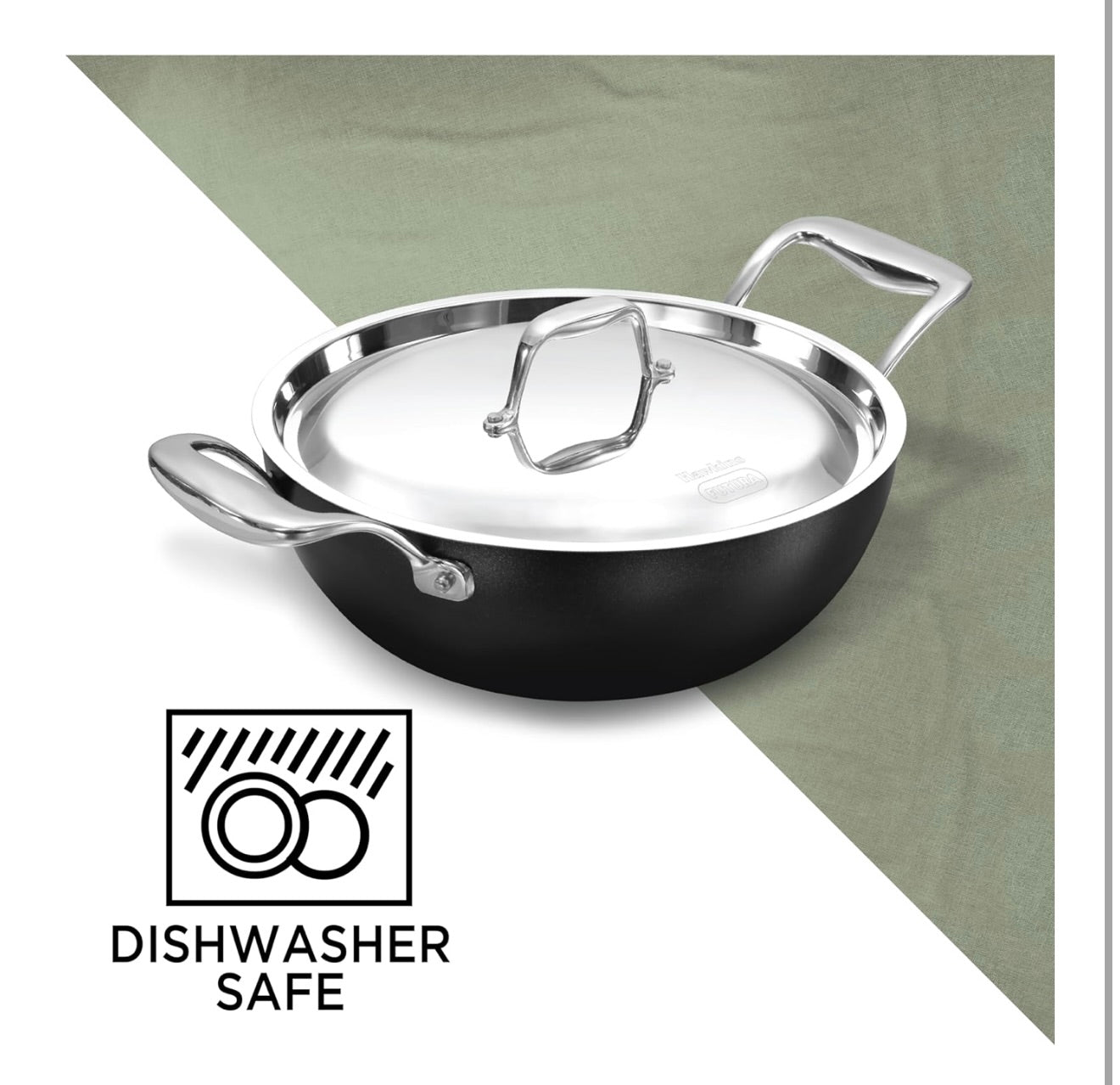 Hawkins Futura Pro 2.5 Litre Deep-Fry Pan, Nonstick Kadhai with Stainless Steel Handles and Stainless Steel Lid, Balck (PNK25S)