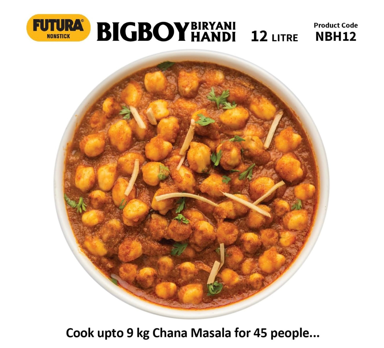 Hawkins Futura 12 Litre BigBoy Biryani Handi, Non Stick Pot with Hard Anodised Lid, Sauce Pan for Cooking and Serving Biriyani, Black (NBH12) Aluminium