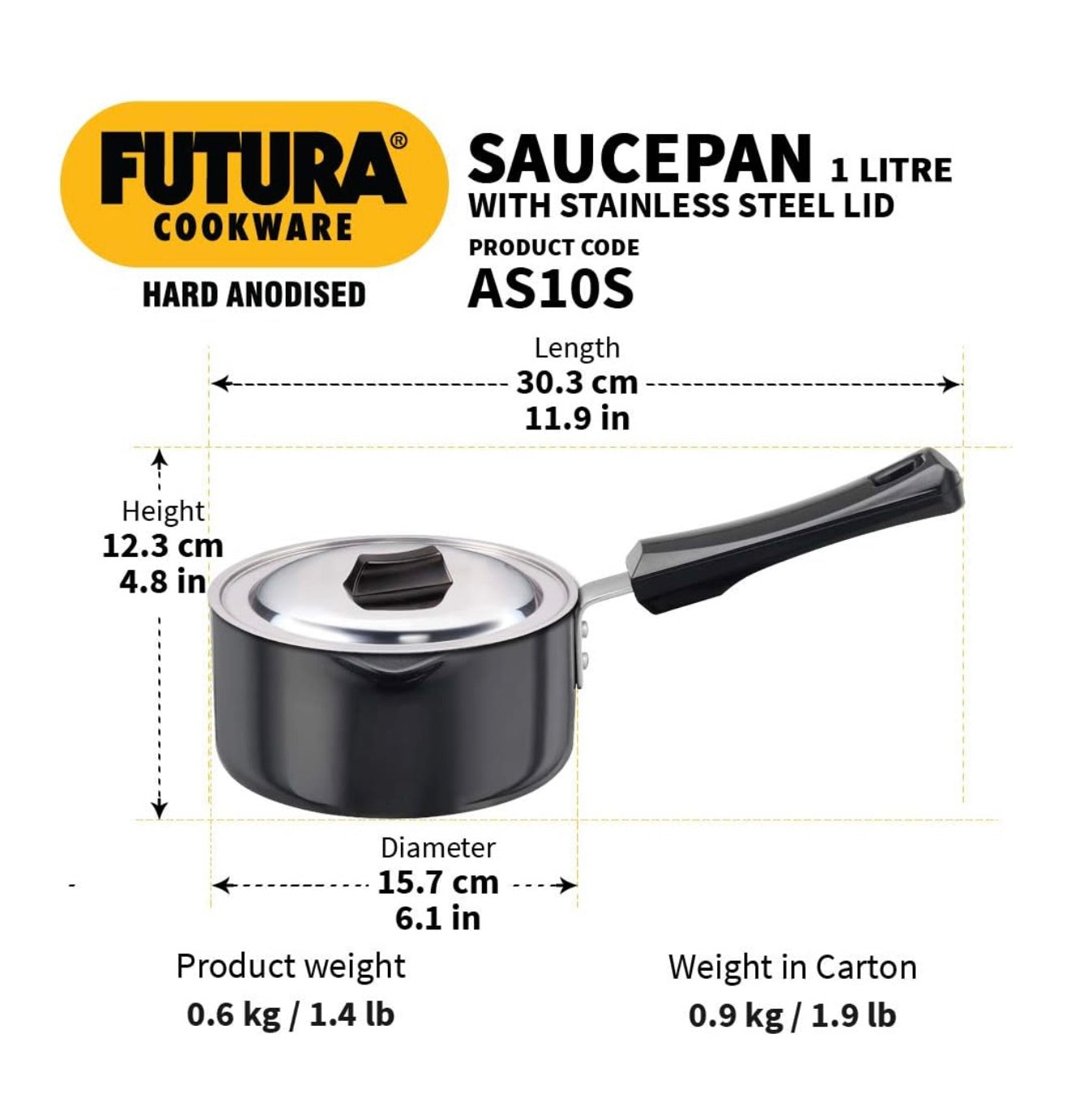 Futura Hard Anodised Ezee-Pour Saucepan 1 Litre with lid
