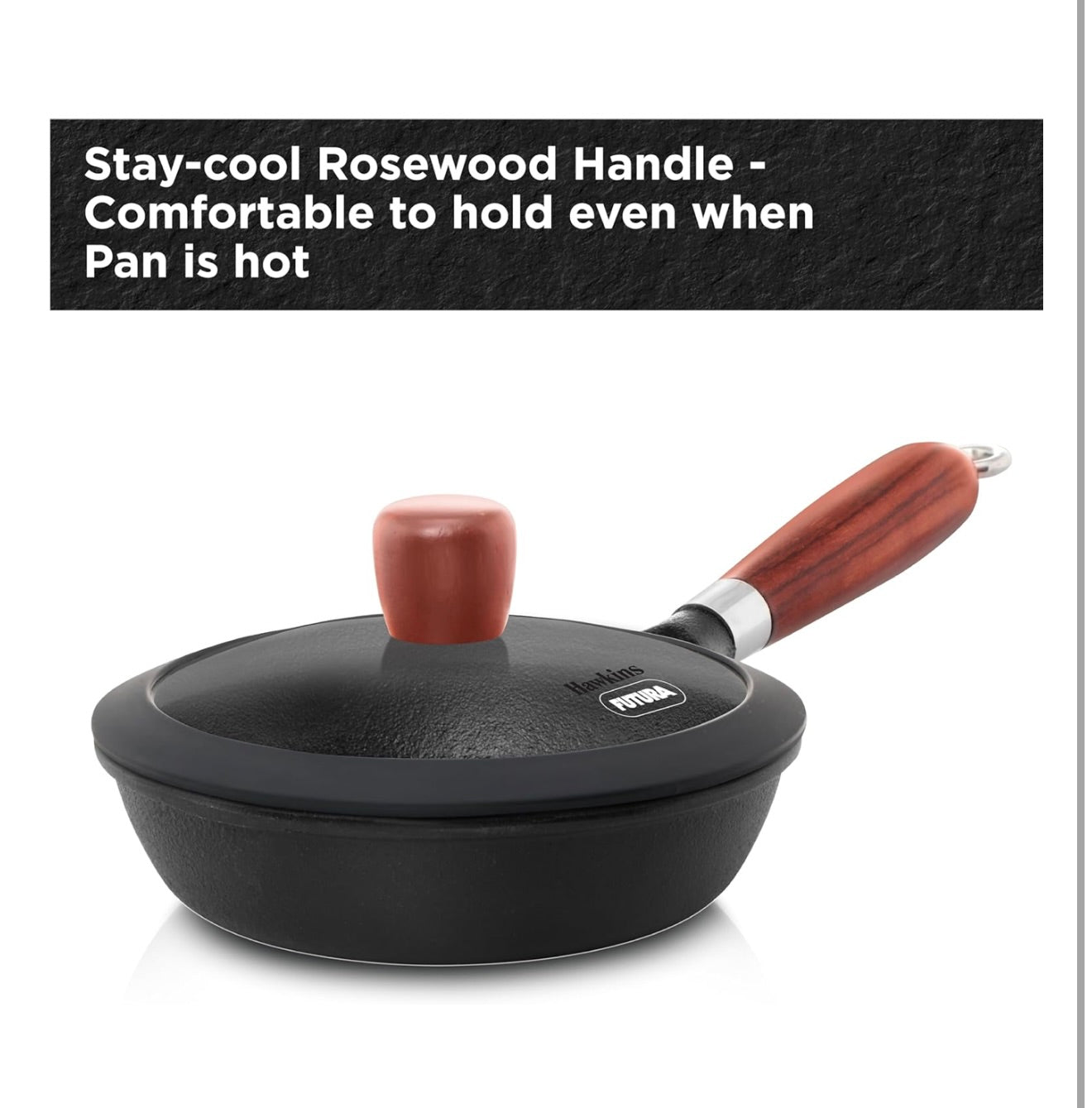Hawkins Futura 16cm Frying Pan, Cast Iron Frying Pan with Glass Lid and Rosewood Handle, Black (CIF16G)