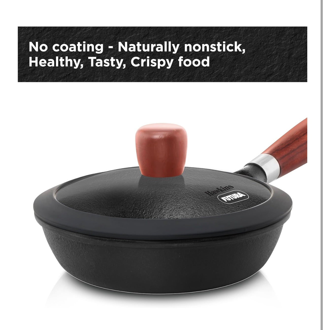 Hawkins Futura 16cm Frying Pan, Cast Iron Frying Pan with Glass Lid and Rosewood Handle, Black (CIF16G)