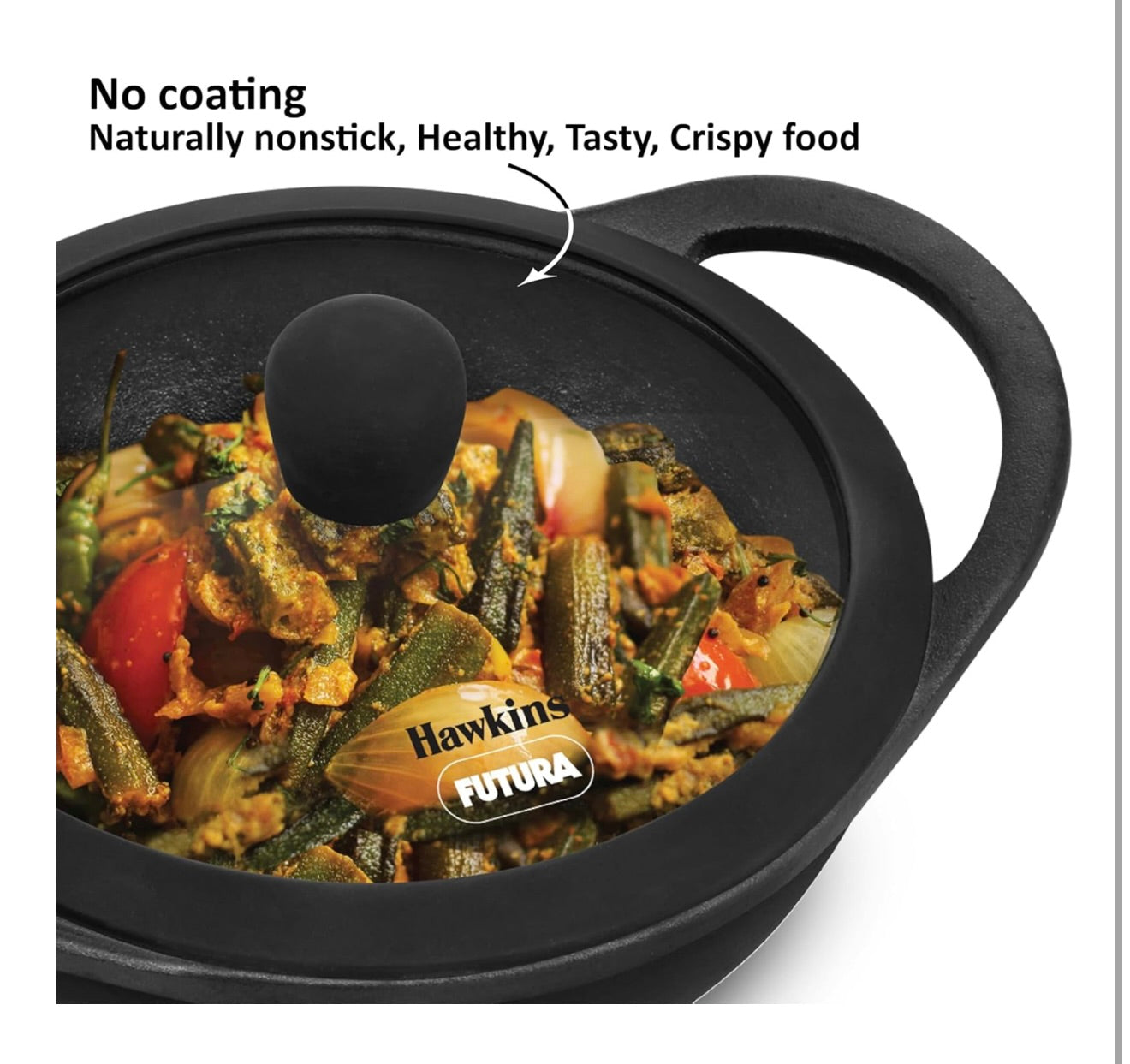 Hawkins Futura 1.5 Litre Cast Iron Kadhai, Naturally Nonstick Cast Iron Kadai with Glass Lid, Cast Iron Cookware for Kitchen, Black (CIK15G)