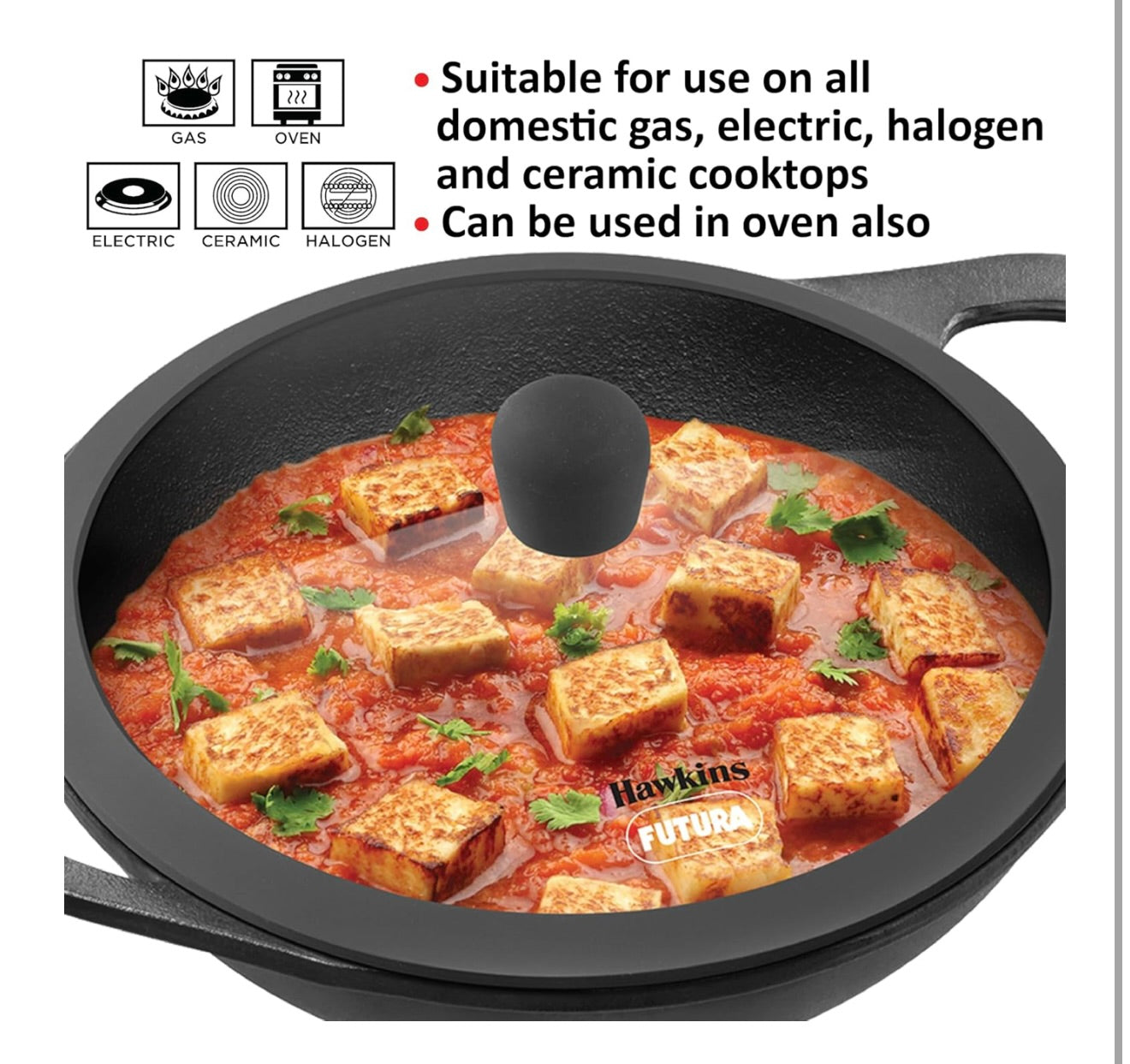 Hawkins Futura 1.5 Litre Cast Iron Kadhai, Naturally Nonstick Cast Iron Kadai with Glass Lid, Cast Iron Cookware for Kitchen, Black (CIK15G)