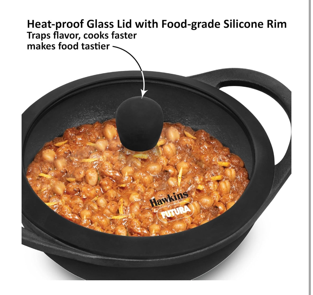 Hawkins Futura 1.5 Litre Cast Iron Kadhai, Naturally Nonstick Cast Iron Kadai with Glass Lid, Cast Iron Cookware for Kitchen, Black (CIK15G)