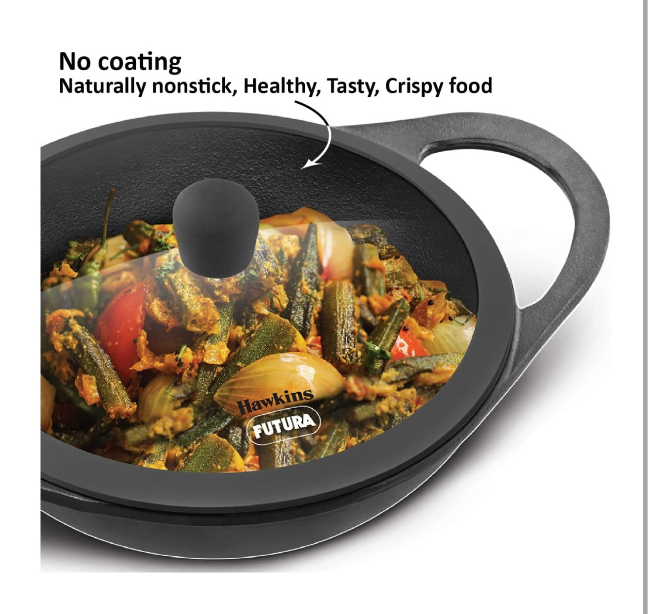 Hawkins Futura 2 Litre Cast Iron Kadhai, Naturally Nonstick Cast Iron Kadai with Glass Lid, Cast Iron Cookware for Kitchen, Black (CIK20G)