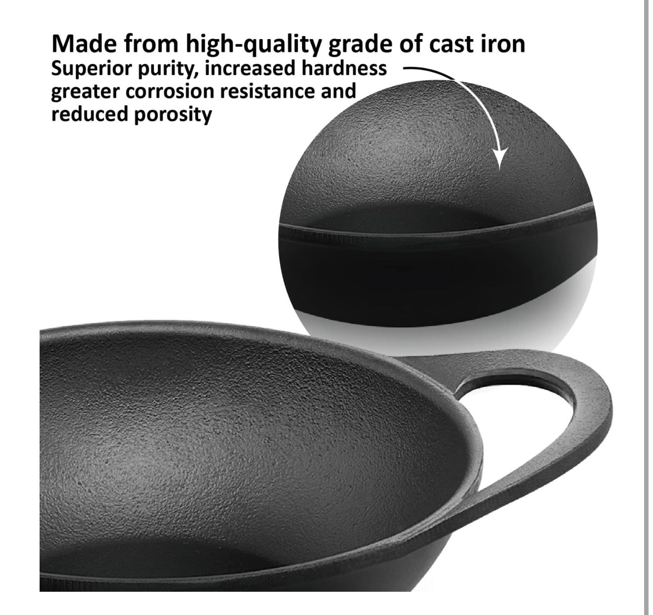 Hawkins Futura 2 Litre Cast Iron Kadhai, Naturally Nonstick Cast Iron Kadai with Glass Lid, Cast Iron Cookware for Kitchen, Black (CIK20G)