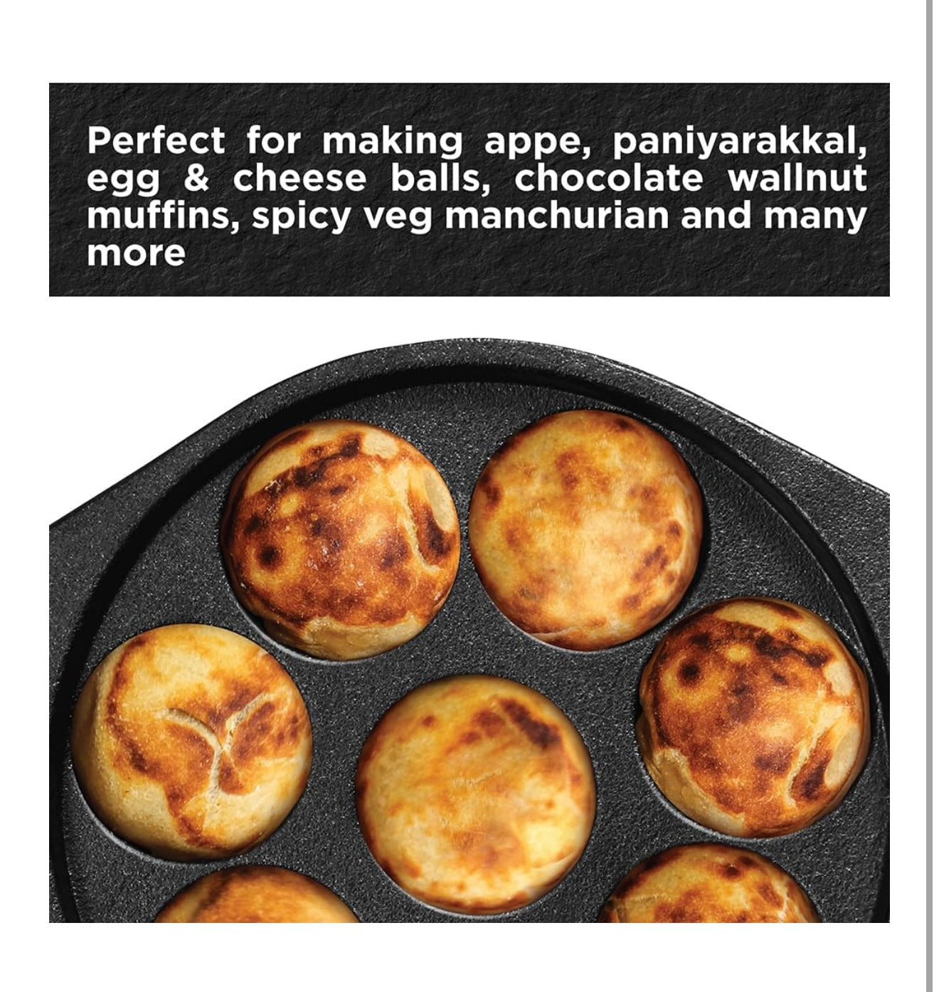Hawkins Futura 16 cm Cast Iron Appe Pan, Non Stick Paniyaram Pan with Glass Lid, 8 Cups Paniyarakkal Pan, Litti Pan, Kuzhi Paniyaram Pan, Ponganalu Pan, Black (CIAP16G)