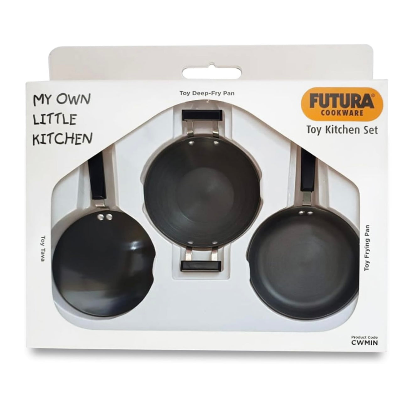 Hawkins Futura Cookware 3 Pieces Toy Kitchen Set - Toy Deep-Fry Pan, Toy Frying Pan, Toy Tava for Kids, Black (CWMIN)